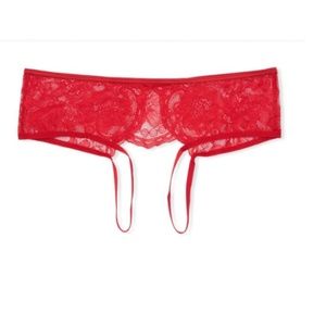 VICTORIA'S SECRET Sexy RED Crotchless Lace Cheeky Panty.